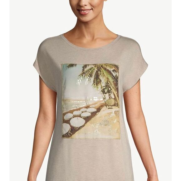 Chico’s Short-Sleeve Island-Print Graphic Tee‎ Size 1/Medium - Picture 1 of 9
